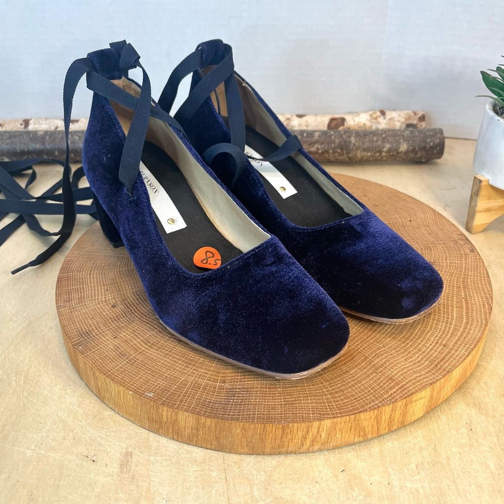 Sundance Catalog by Matt Berson Navy Velvet “Posh Laced Pumps”